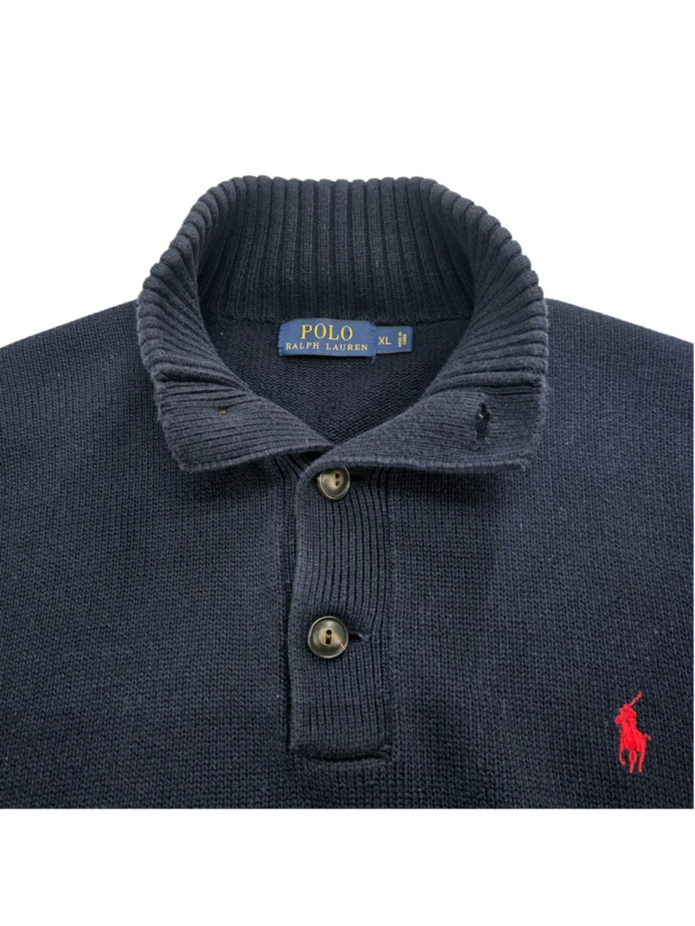 Polo Ralph Lauren Mens XL Navy Cotton Shawl Collar Pullover Sweater Red Pony